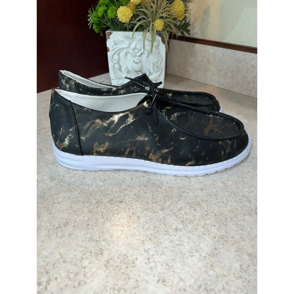 Hey Dude *Like* Sneakers Black and Rose Gold Marbling Size 9